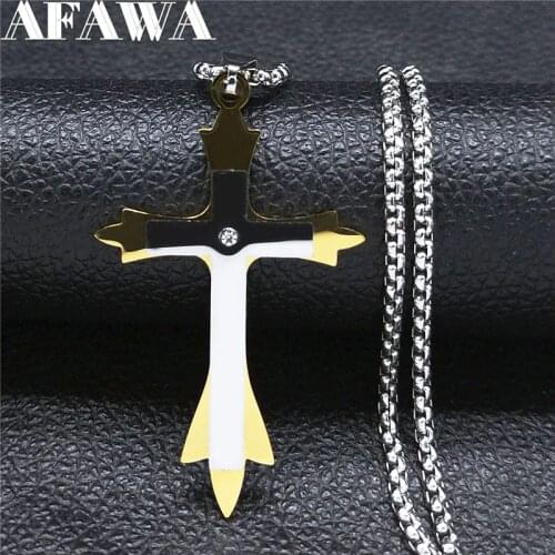 Stainless Steel Christian Cross Necklace Chain Religious Belief Gold Color Pendant Necklace Jewelry cruz colgante N9527S05