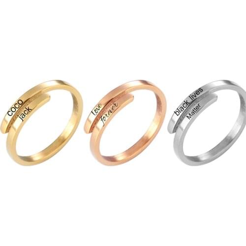 Customize Engraved Name Words Rings Stainless Steel Engagement Ring Promise Words For Women Personalized Gift