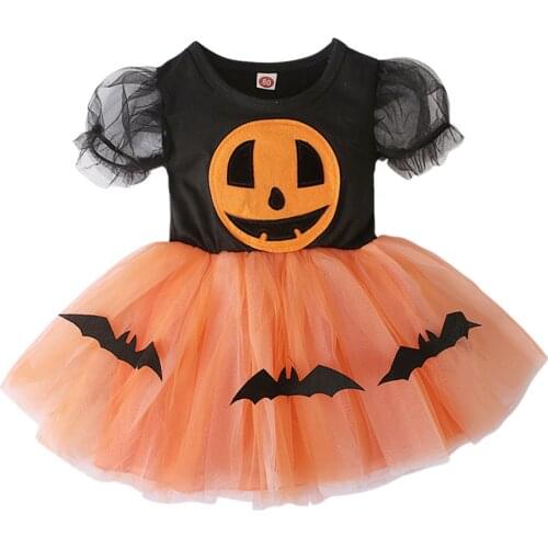 0-3T Newborn Infant Baby Girls Pumpkin Halloween Bat Princess Tutu Dress Tulle Dresses Outfits Cosplay Performance Party Costume