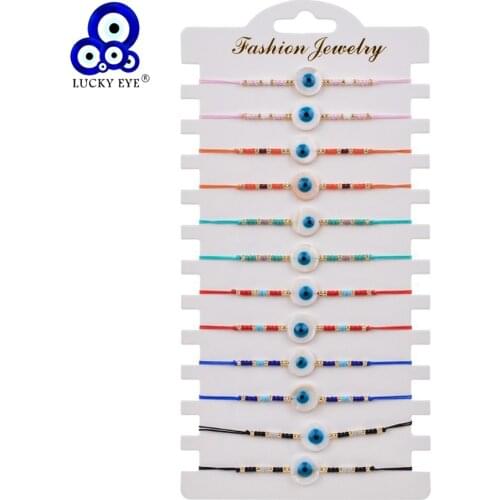 Lucky Eye Shell Turkish Evil Eye Charm Bracelet Multi Color Miyuki Beads Bracelet Adjustable for Women Female Jewelry LE670