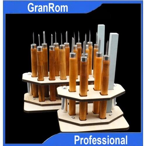 Mahogany Carver 5pcs with Knife Holder Woodworking Carving Knife Suit Print Wood Carving Root Carving Rubber Seal Cutter