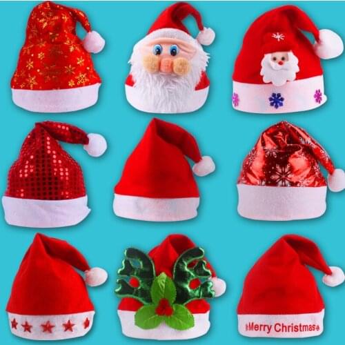 Christmas Hat Bright Cloth Santa Hats Christmas Decorations Party Supplies Stars Pattern Snowman Hat Decor Gifts