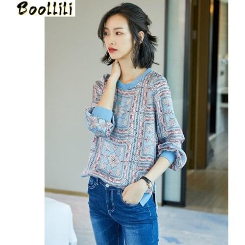 Boollili Real Silk Shirt Womens Tops and Blouses Office Lady Blouse Women Spring Print Vintage Blusas Mujer De Moda 2020