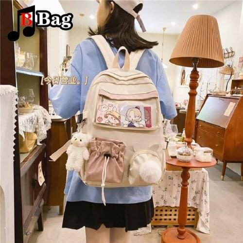 Korean version women Backpack Female Cute cartoon hairball Students multifunctional Transparent Backpack ita Bag