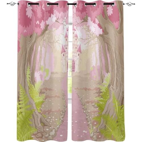 Pink Castle Window Curtains LivingRoom Kitchen Curtains Left and Right Biparting Open