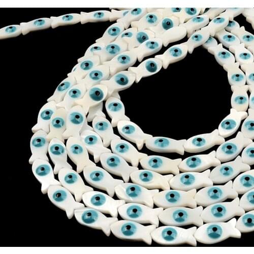 Fish Shape Blue Evil Eye Beads Natural Color Shell Beads Jewelry Accessories Fitting DIY/Handmade