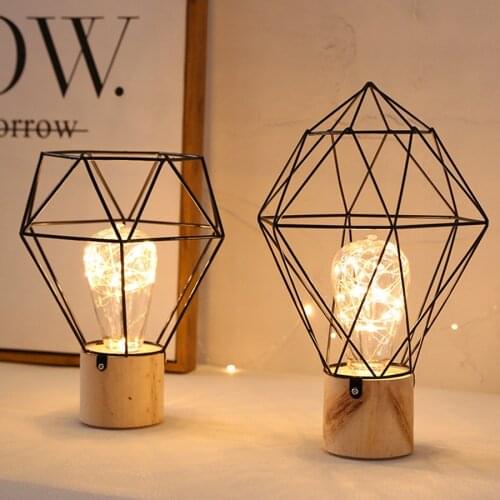 Copper Wire LED Bedside Desk Table Lamps Nordic Wooden Iron LED Night Light Wedding Party Christmas Gift Nightstand Light