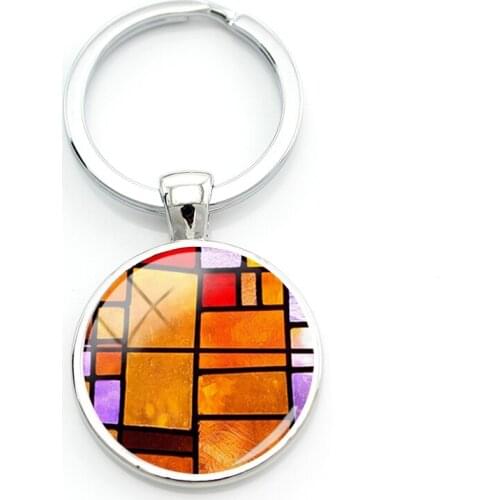 TAFREE Geometry Graphical Art Keyrings For Math Teachers 2021 New Lines Pattern Glass Cabochon Dome Car Key Chain