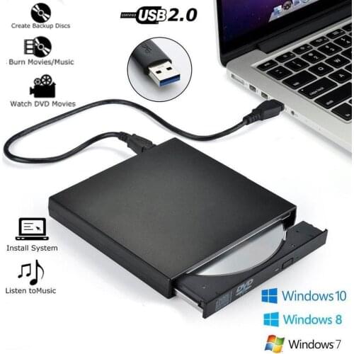 USB External DVD CD RW Disc Burner Combo USB2.0 Drive Reader for Windows 98/8/10 Laptop PC for USB Connection Black/white