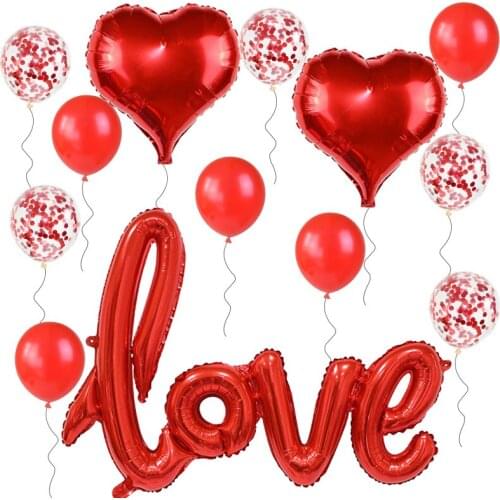 13pcs/set Romantic I Love You Foil Balloos Wedding Heart Round Balloon Valentines Day Birthday Party Helium Globos Decorations