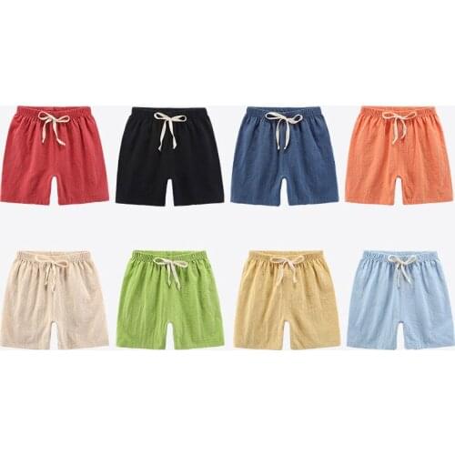2-12Y Boys Girls Shorts Cotton Summer Kids Sport Shorts Korean Loose Casual Candy Blue Red Black Khaki Beach Shorts Linen Short