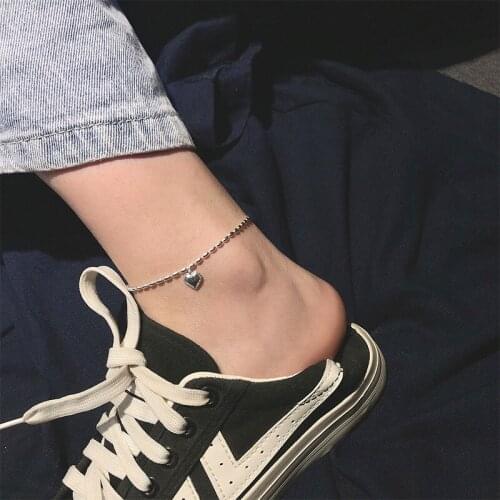 Morivovog 925 Sterling Silver Oval Bead Heart Anklets Elegant Minimalist Millet Bead Beach Anklets for Women 925 Travel Jewelry