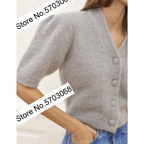 ElfStyle Women/Female Mohair Blend Knitting Sweater Cardigan Top - Ladies Mohair & Wool Blend Knit Jumper