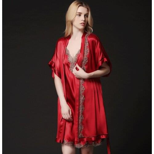 Ms. New Summer 100% Silk Embroidery Dress Gown Suit