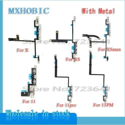 10pcs/lot Volume Button Flex Cable For iPhone X XS 11 Pro Max Mute Switch Control Ribbon with Metal Replacement Parts