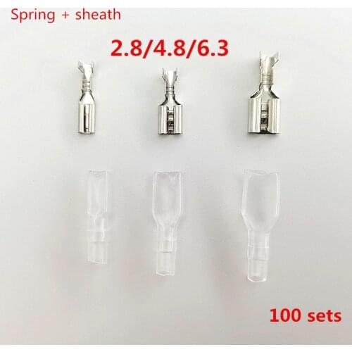 100Sets(200pcs) Female Spade Connector 2.8 /4.8 /6.3 Crimp Terminal with Insulating Sleeves for Terminals
