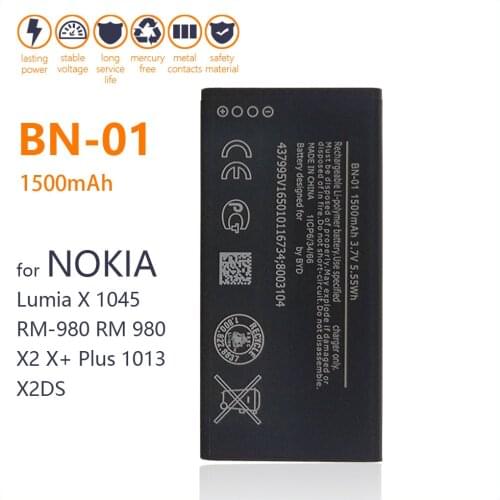 100% Genuine BN-01 Battery For Nokia Lumia X 1045 RM-980 RM 980 X2 X+ Plus 1013 X2DS 1500mAh Phone New Batteries+Tracking number