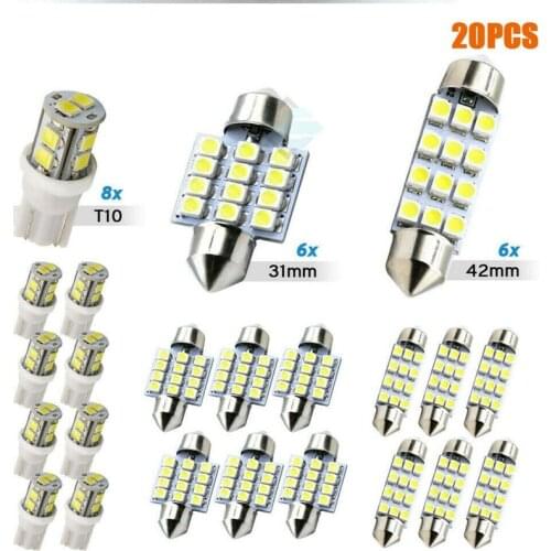 20X Combo LED Car Interior Light Dome Map Lamp Door License Plate Lights Bulbs White