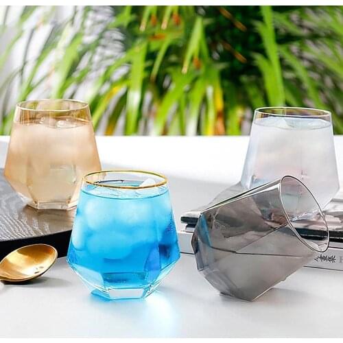 300ml Colorful Geometric Diamond Shape Glass Cup Bar Restaurant Water Whisky Cocktail Coffee Mug Wine Glasses Tableware Cups
