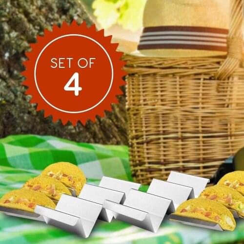 4pcs Roll over image to zoom in 4-Pack Stainless Steel Taco Holder SetMetal Taco Holders with Handles. Convenient Tac