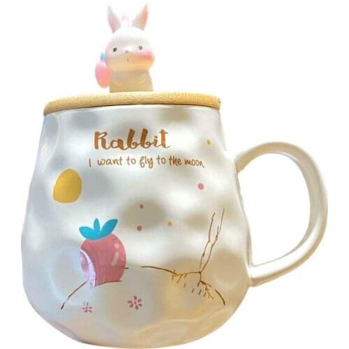 400ML Ceramic Coffee Cups Rabbit Cute Mug with Lid Carrot Spoon Novelty Morning Milk Cups Cartoon Tea Mugs Gift