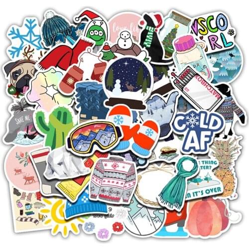 50pcs Cartoon Simple Winter Stickers Diy Skateboard Luggage Phone Decals Gift Classic Toys Sticker kid gift stickers