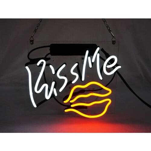 14“ Kiss Me Lips Acrylic Custom Neon Light Lamp Sign Beer Bar Handmade Real Glass Decorate Home Wall Room Windows Tube Artwork