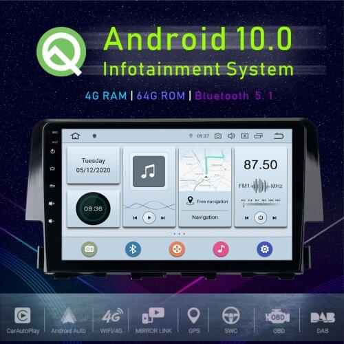 JSTMAX 9" Android 10.0 Car GPS Player For Honda Civic 2015 2016 GPS Car Auto Stereo Multimedia Player