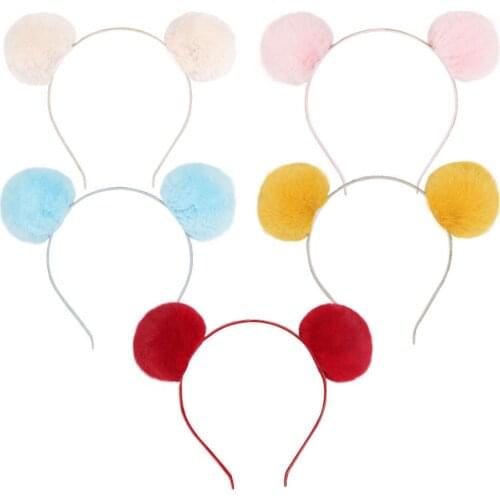 Boutique 10pcs Fashion Cute Fur Pom Pom Hairbands Glitter Animal Ears Hair Sticks Princess Headwear Winter Hair Accessories