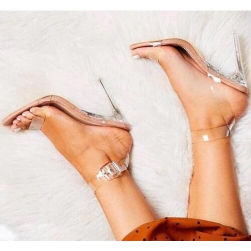 Carpaton Sandals Open Toe Women Transparent Thin Heels Sandal Summer Sexy PVC Ankle Strap Gladaitor Shoes Dress Heels