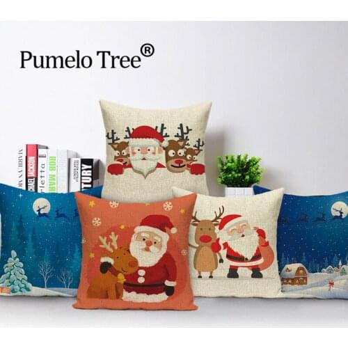 Merry Christmas Cushion Covers Tree Decor Bed Throw Pillows Cases First Birthday Girl Party Present Snowman Funda Cojin Navidad