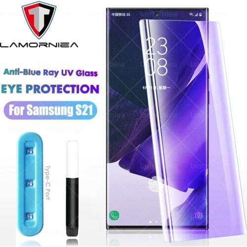 For Galaxy S21 Ultra Anti Blue Ray Screen Protector UV Tempered Glass For Samsung S20 FE S8 S9 S10 S21 Plus Note 20 Ultra 10 5G