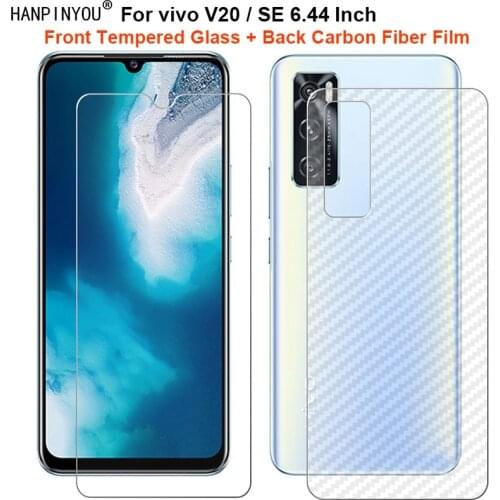 For vivo V20 / SE 6.44" 1 Set = Soft Back Carbon Fiber Film + Premium Tempered Glass Front Screen Protector