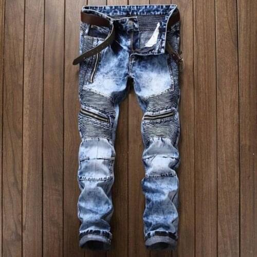 Biker Jeans Men Jean Denim Slim Fit Trousers Locomotive Hip Hop Fashion Jeans Size 28-40