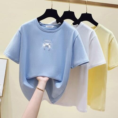 Cotton Summer Short Sleeve Tees Round Neck Tshirt Slim Elegant Casual Top Oversized Woman T-Shirt 2021 Big Girls Clothing