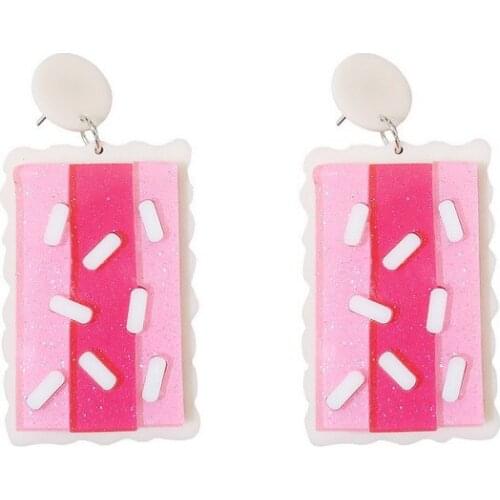 Personality Creative Sweet Pink Strawberry Sandwich Cookies Earrings 2019 Fashion Food Acrylic Earrings For Women Jewelry E19022
