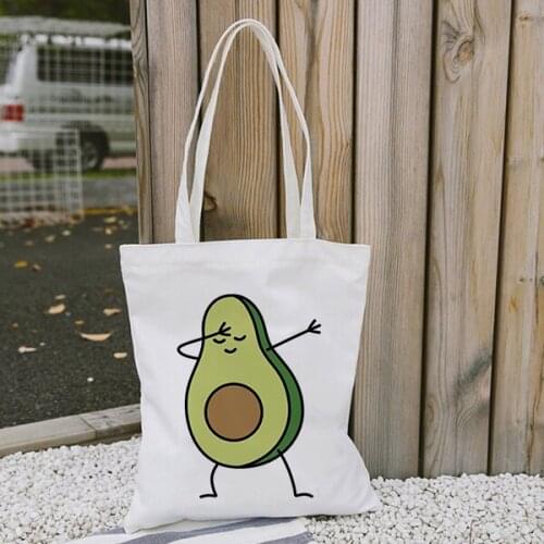 Kawaii Canvas Bag Women Casual Shoulder Bags Avocado Strawberry Custom Tote Bag Customize Eco Shopping Bag with Logo for Girls