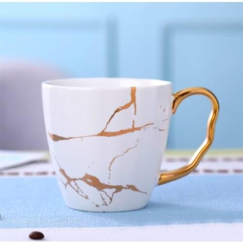 Nordic Ceramic Light Luxury Golden Handle Marble Coffee Mug Creative Porcelain Matte Couple Teacup Simple Breakfast Milk Cup
