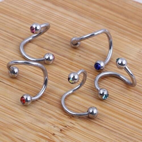 Twist Belly Ring 100pcs/lot Mix 7 Color Body Piercing Jewelry Stainless Steel Eyebrow Ring Spiral Nose Piercing Tragus Ear