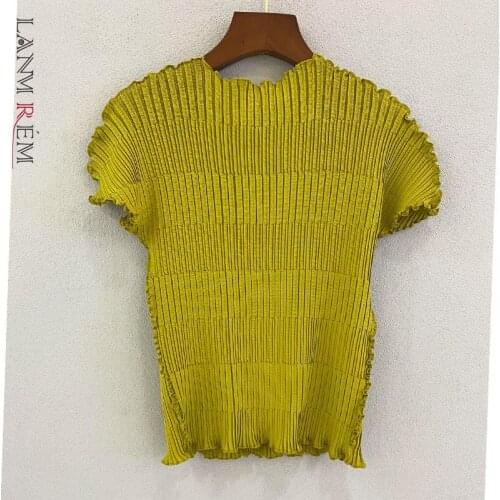 LANMREM Short Sleeve Fold T-shirt Womens Summer 2021 New Versatile Pleated Light Solid Color All Match Shirts Female Top 2D6067