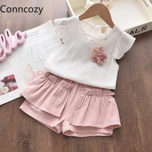 Summer Korean Childrens Sets Baby Girl Suit White Ruffle Top + Shorts Two-piece Suit Toddler Girl Clothes Kids Clothes Girls