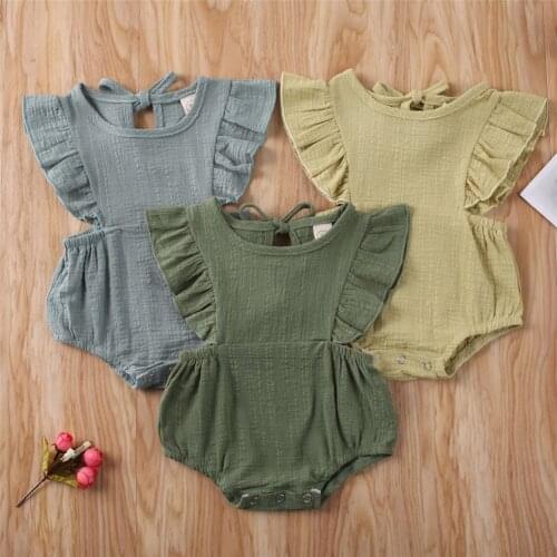Baby Summer Clothing Newborn Infant Baby Girl Solid Clothes Ruffle Jumpsuit 100% Cotton High Quality Bodysuit Outfit 0-12M