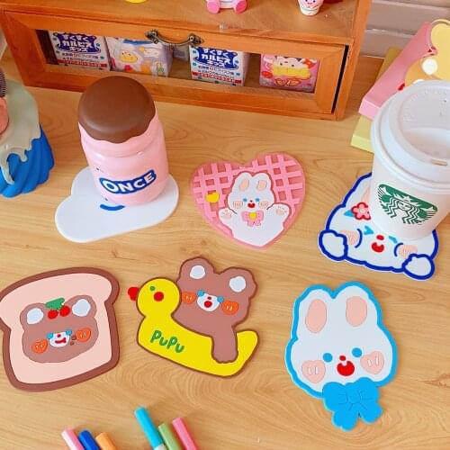 Kawaii Silicone Coaster Anime Mouse Pad Cute Bunny Bear Cloud Cute Pad Heat Insulation Mat Household Pacement Ins Table Mat