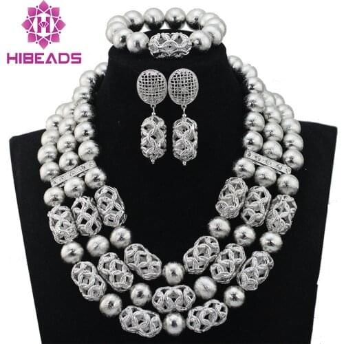 Fashion Silver African Beads Jewelry Set Indian Bridal Statement Costume Jewelry Set for Women Free Shipping WD581