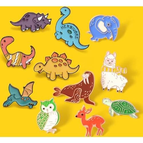 Cartoon Animal Zoo Dinosaur Sea turtle Seals Deer Alpaca Elephant Owl Brooches for Clothes Colorful Enamel Pins Lapel Jewelry