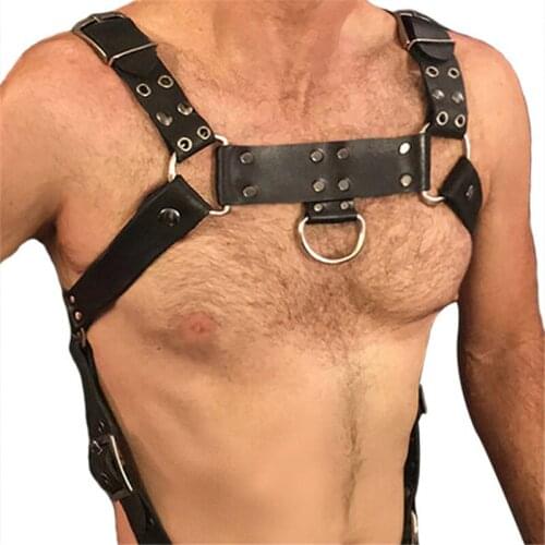 DYEFROB Sexy Leather Mens Body Chest Harness Adjustable Shoulder Armor Rivets BDSM Bondages Belts High Quality Men Lingerie Belt
