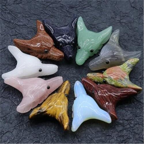 1PC Wolf Head Natural Stones For DIY Jewelry Making Necklace Pendant Rose Quartz Crystal Aventurine Amethyst Healing Gemstone