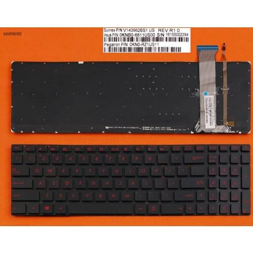 US QWERTY New Keyboard for ASUS G552VX GL552V GL552VL GL552VW GL752VW GL752VL GL752V GL742V GL742VW / Red Backlit