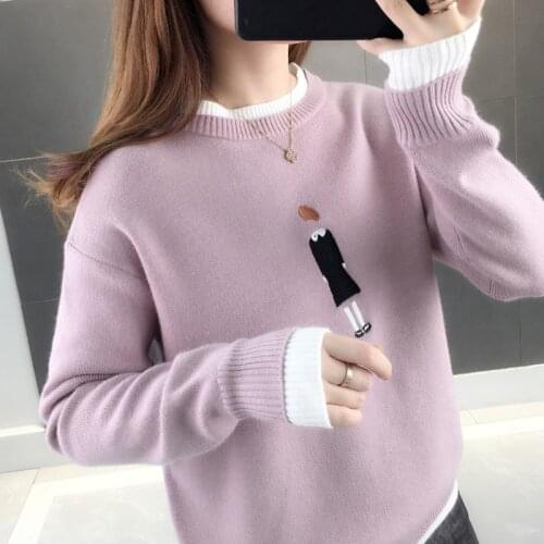 Zimianu 2020 autumn and winter new fake two-piece embroidery blouse women sweater