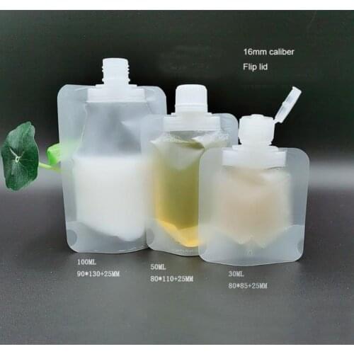 500pcs Stand Up Plastic Bag Packaging Spout Pouch for Liquid Cream Sample Storage 30ml 50ml 100ml Flip Lid Screw Cap SN597